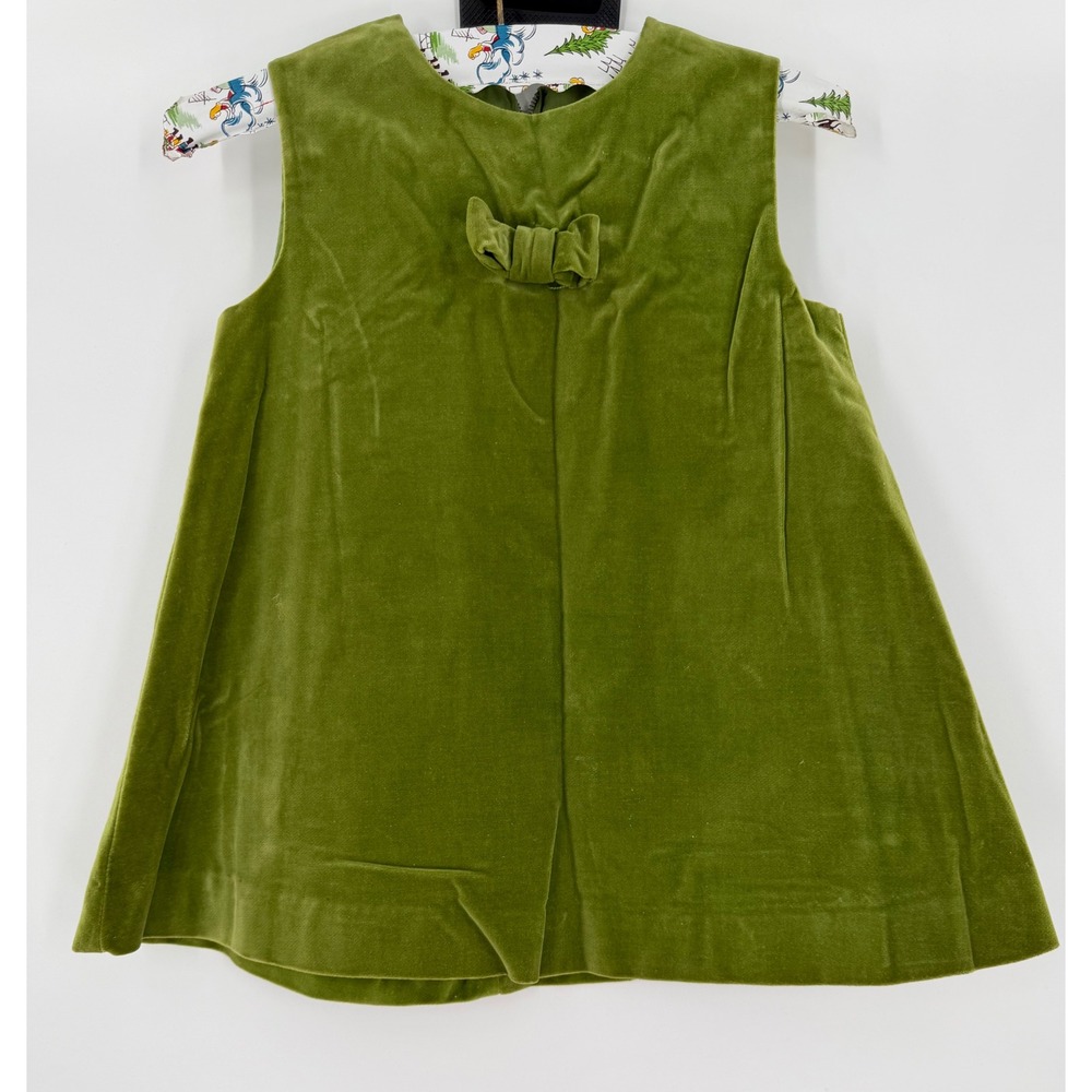 Vintage Kate Greenaway Toddler Girls Olive Green Cotton Velvet Bow Dress 3X